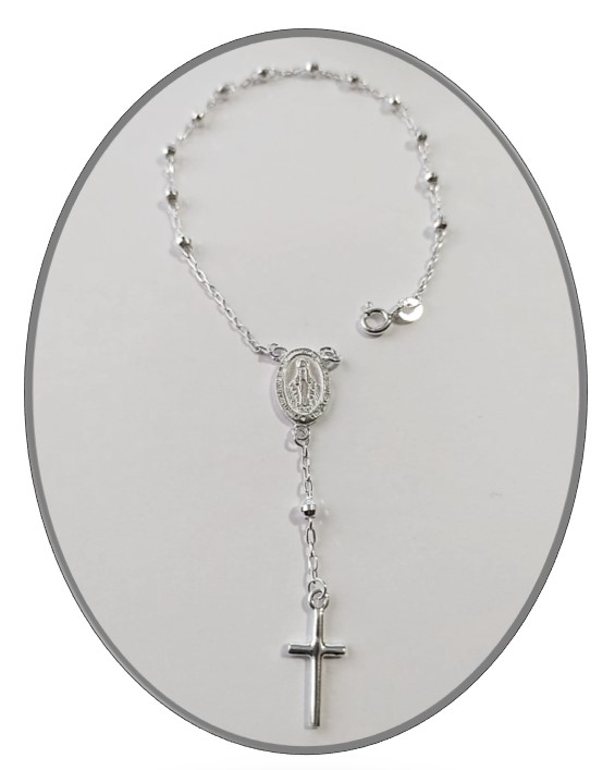 22cm Sterling silver Rosary Bracelet with Miraculous Medal - Image 2