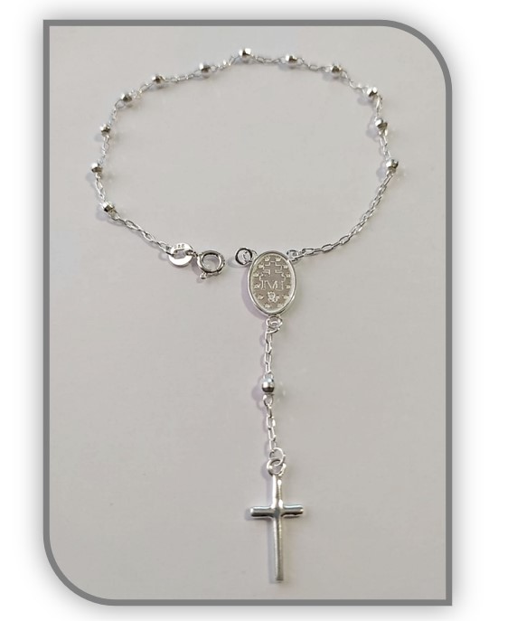 22cm Sterling silver Rosary Bracelet with Miraculous Medal - Image 3