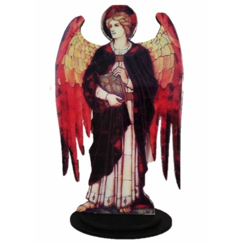 19.5cm  Archangel Uriel Domed Wooden Statue / Stand