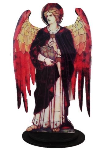 19.5cm  Archangel Uriel Domed Wooden Statue / Stand