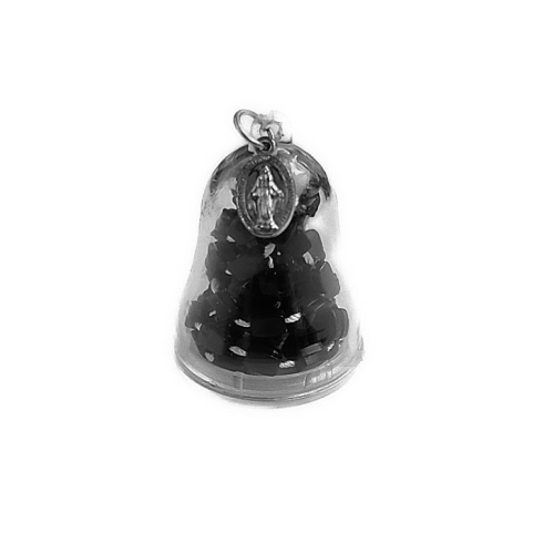 Black Miraculous Medal cord Rosary in domed container