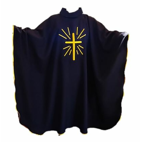 Black Chasuble & Stole with Golden Ray Embroidery Cross