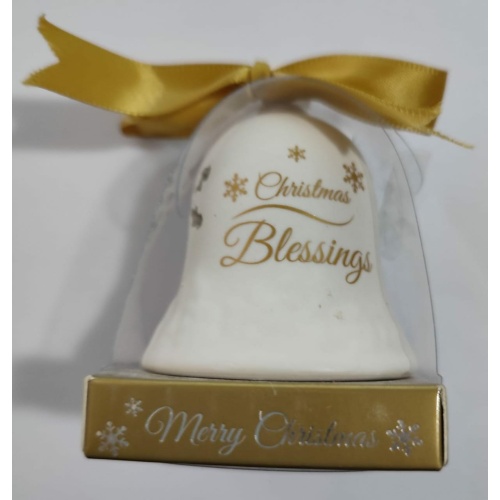 Christmas Ceramic Bell - 7cm - Christmas Blessing - Gold