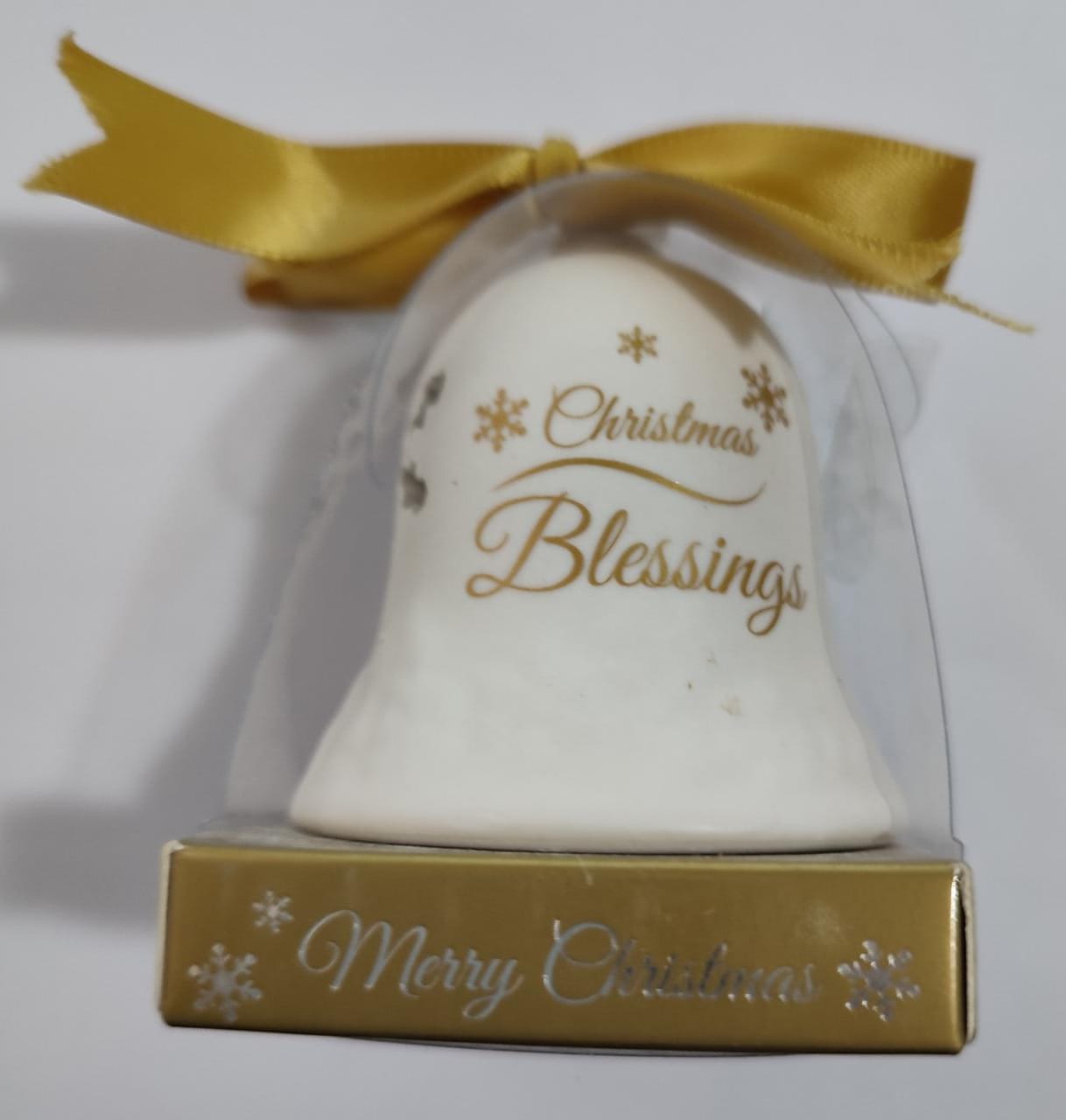 Christmas Ceramic Bell - 7cm - Christmas Blessing - Gold