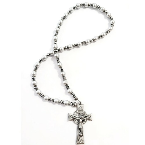 The Breton / Celtic Chaplet in Silver Faux pearls