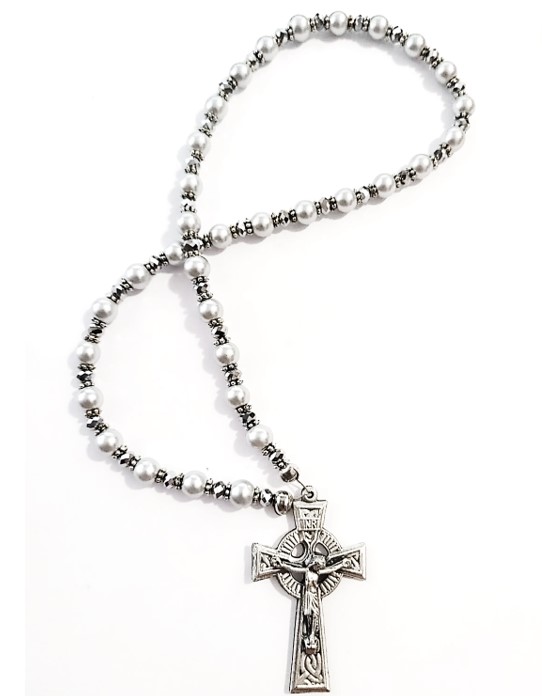 The Breton / Celtic Chaplet in Silver Faux pearls