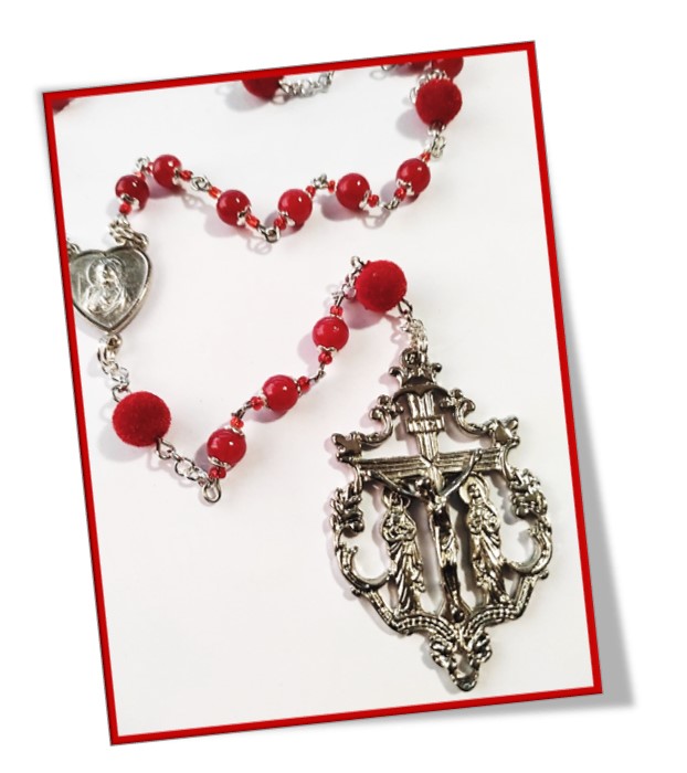 Chaplet of the Sacred Heart of Jesus - Red glass & Pom Pom - Limited Edition - Image 2