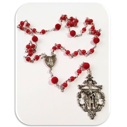 Chaplet of the Sacred Heart of Jesus - Red glass & Pom Pom - Limited Edition