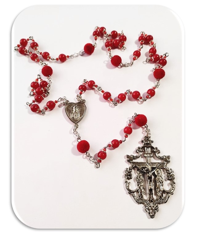 Chaplet of the Sacred Heart of Jesus - Red glass & Pom Pom - Limited Edition