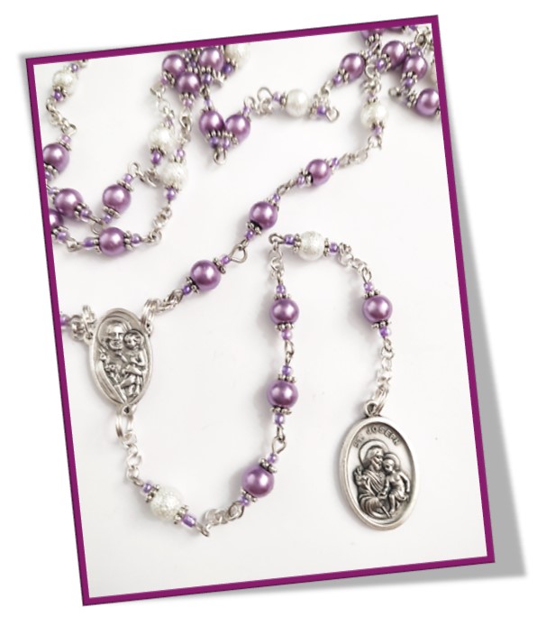 St Joseph Chaplet for Family Protection - Faux glass pearls