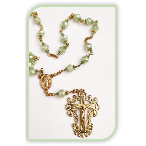 Peace Chaplet in Mint Green crystal - Gold