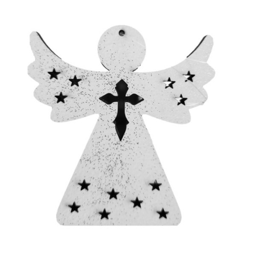 Hanging Wooden "Cross" Angel with Mirror backing - 8cm
