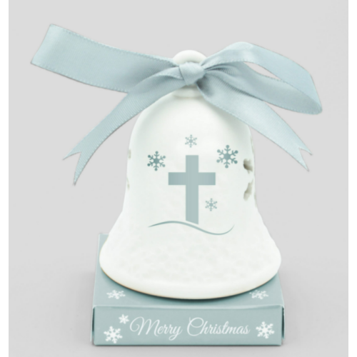 Christmas Ceramic Bell - 7cm - Cross - silver
