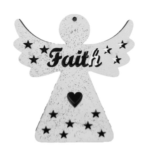 Hanging Wooden "Faith" Angel with Mirror backing - 8cm