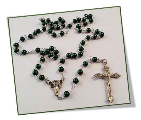Bottle Green Faux Glass 6mm Pearl Rosary
