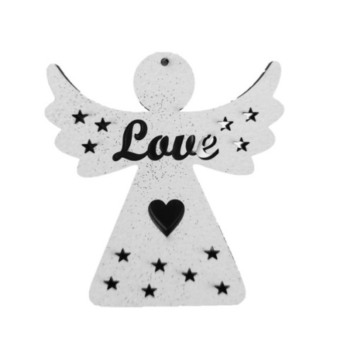 Hanging Wooden "Love" angel with Mirror backing - 8cm