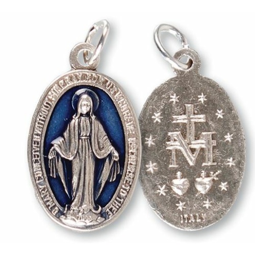 2cm Miraculous Medal with blue inlay - Imported from Italy