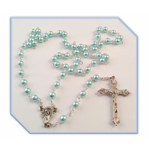 Powder Blue Faux Pearl Rosary