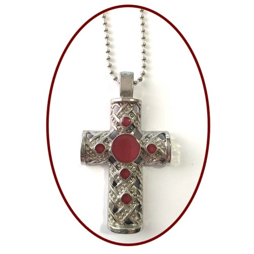 Pectoral Cross - 8cm With Red Inlay & 60cm Ball Chain
