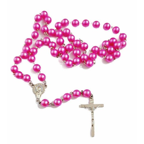 Bright Pink Faux Pearl Rosary - 8mm bead