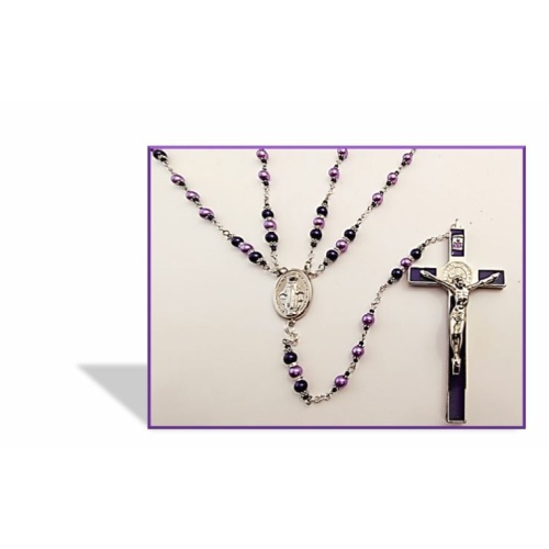 Purple faux glass pearls -  Family of 4 Rosary - St Benedict