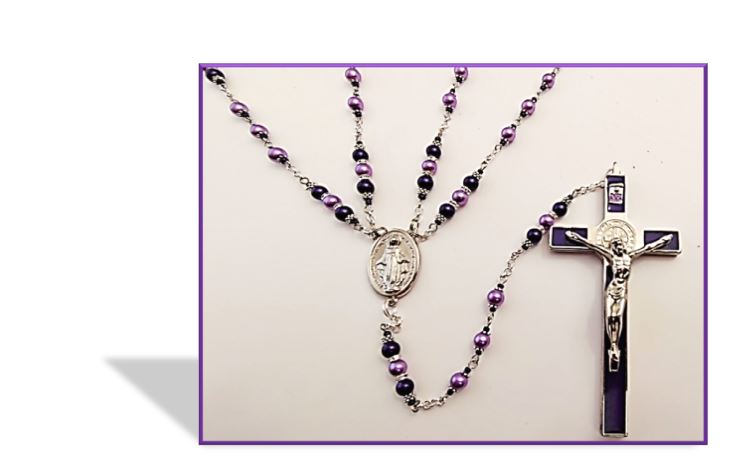 Purple faux glass pearls -  Family of 4 Rosary - St Benedict