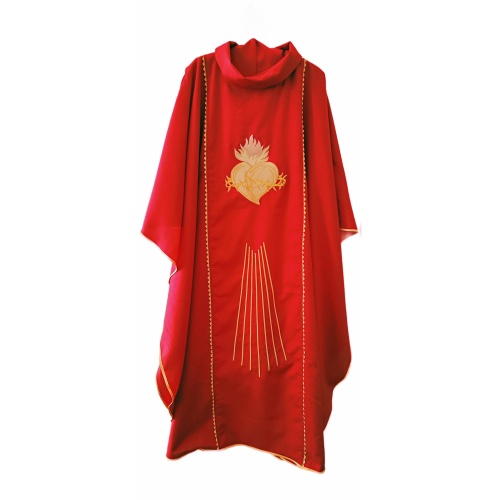 Red Chasuble with Heart of Jesus in golds and projecting Rays
