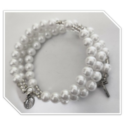 White faux pearl bracelet rosary - 8mm