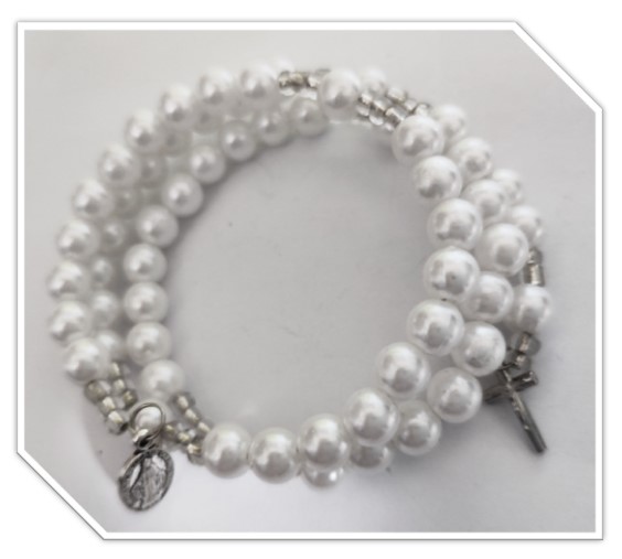 White faux pearl bracelet rosary - 8mm