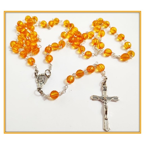 8mm Orange Crystal Acrylic Rosary