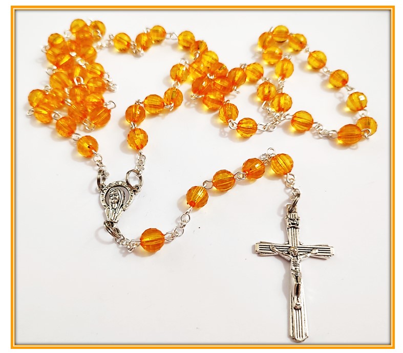 8mm Orange Crystal Acrylic Rosary