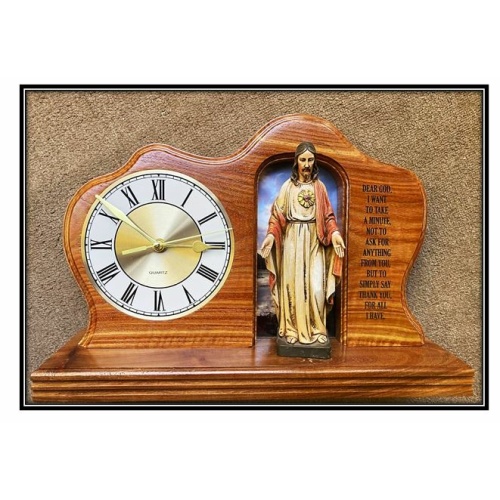 Stunning Wooden Clock with Sacred Heart of Jesus