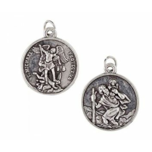 Sterling Silver 18mm St Michael the Archangel & St Christopher Pendant
