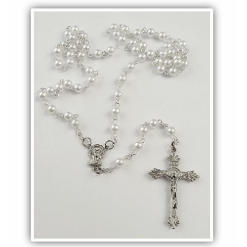 White faux Pearl Rosary