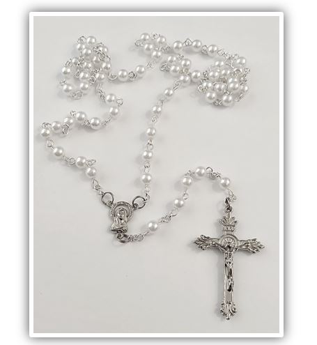 White faux Pearl Rosary