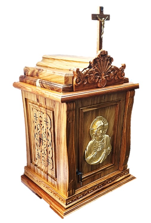 Ornate Solid Kiaat Wood Tabernacle with Sacred Heart Relief - Image 4