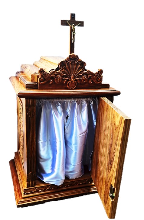 Ornate Solid Kiaat Wood Tabernacle with Sacred Heart Relief - Image 3