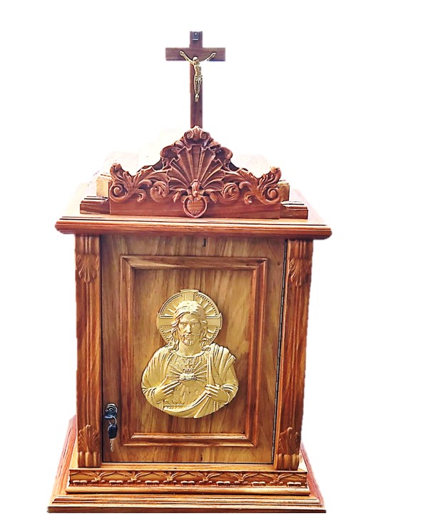 Ornate Solid Kiaat Wood Tabernacle with Sacred Heart Relief - Image 2