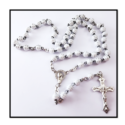 White Rosary with Silver Stripes