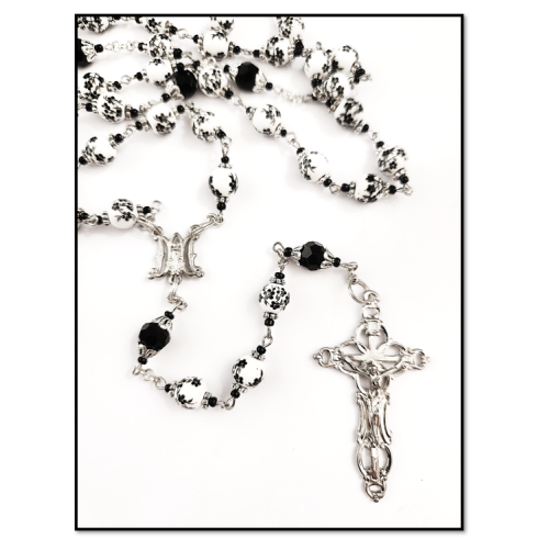 Porcelain Rosary with Black delicate Flowers