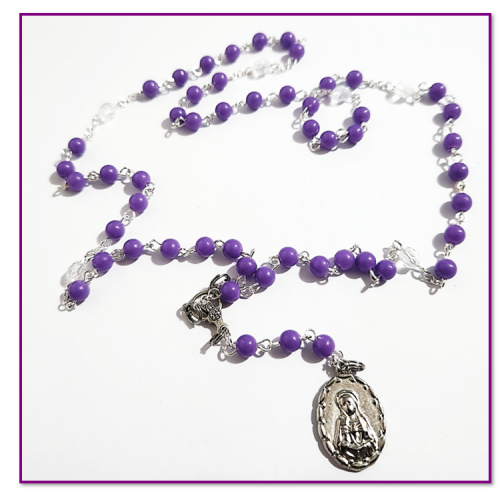 Seven Sorrows / Dolors of Mary - Purple & Clear Acrylic beads
