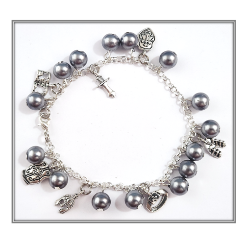 The Armour of God Bracelet - Grey glass Faux Pearls