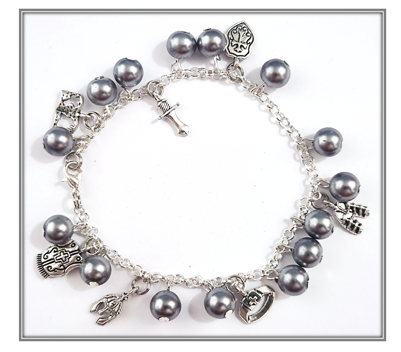 The Armour of God Bracelet - Grey glass Faux Pearls