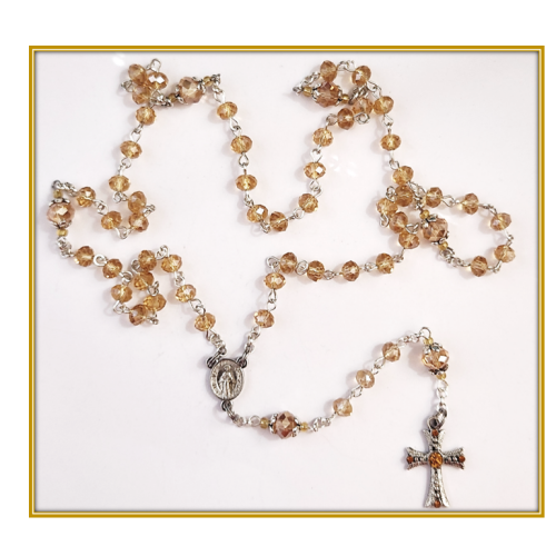 Golden Mini Rosary - Austrian Crystal Glass with Diamante' Cross - Limited Edition