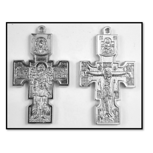 St Michael Archangel Silver Toned Orthodox Cross Pendant / Crucifixion - 5.5cm Nickel plated