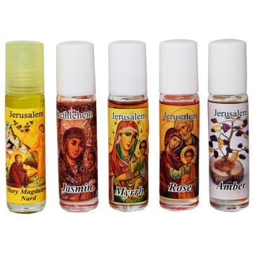 Set of 5 Anointing Oils - Nard, Rose, Jasmin, Myrrh & Amber - Import Holy Land