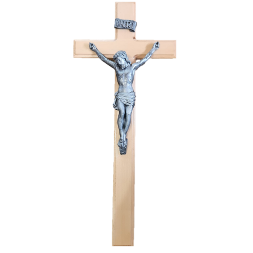 Beech Wood Crucifix with Silver Corpus - 77cm x 33cm