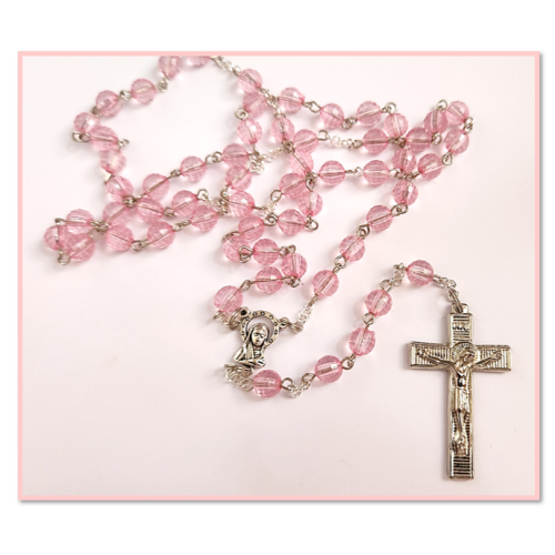Pink faceted Acrylic Rosary 8mm bead