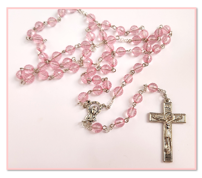 Pink faceted Acrylic Rosary 8mm bead