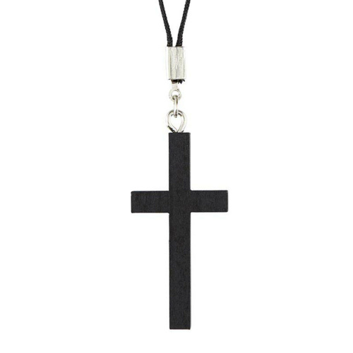 Thin-Style Cross Pendant 4.5cm - Black with 76cm Nylon Cord